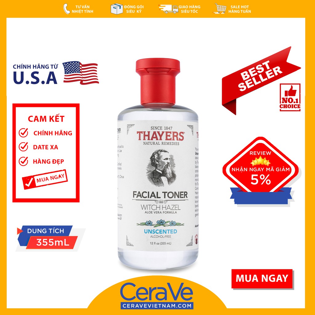 [Hcm]Thayers Unscented Facial Toner - Nước Hoa Hồng Da Dầu Mụn (355Ml)