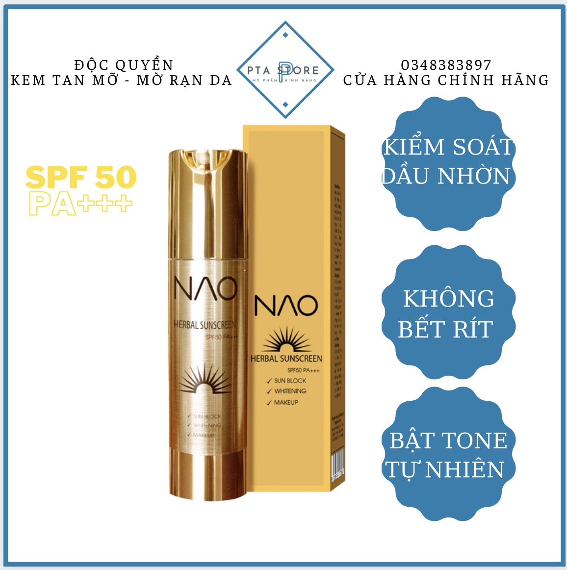 Kem Chống Nắng Nao Spf 50 Pa+++ Không Bết Rít Chống Thấm Nướcmồ Hôi Che Khuyết Điểm Kiềm Dầu Bật Tone Da Mà Kẹp Nhẹ Nhàng Mịn Màng.