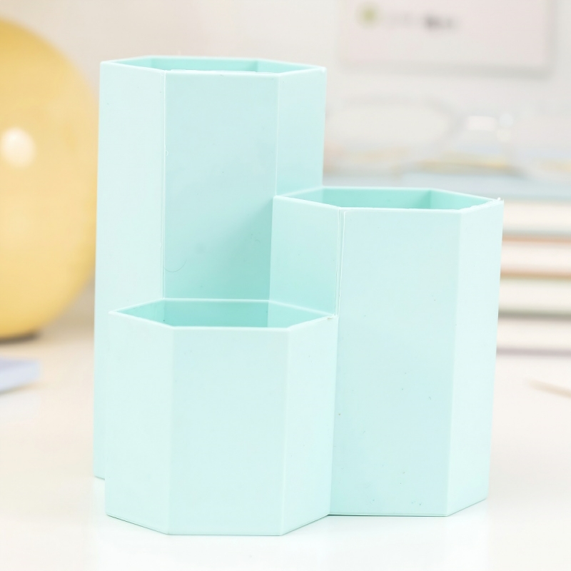 Ống đựng bút lục giác 3 ngăn hộp đựng ống cắm bút nhiều ngăn sáng tạo trang trí bàn học độc đáo-HAUSE