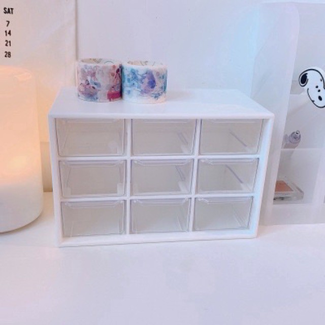 Tủ đựng mỹ phẩm để bàn 9 ô với thiết kế xinh xắn nhỏ gọn Tủ để bàn mini ngăn kéo nhỏ làm gọn không g