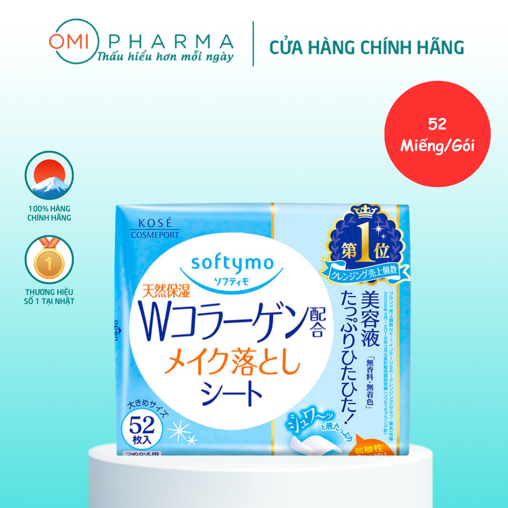 Khăn Ướt Tẩy Trang Dưỡng Ẩm Bổ Sung Collagen Softymo Kose Nhật Bản (Gói Refill 52 Miếng)