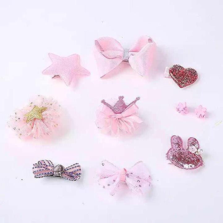 Set 10 Kẹp Tóc Băng Đô Cho Bé Gái Chất Liệu Vải Cao Cấp Mềm Mại Không Làm Đau Đầu Bé Thời Trang Chất Liệu An Toàn