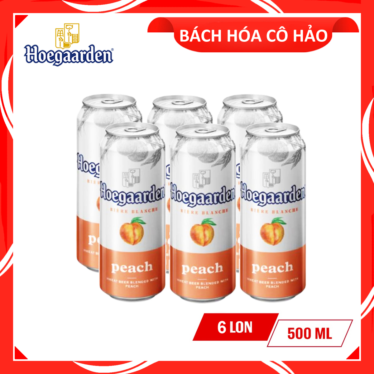 LỐC 6 LON BIA HƯƠNG VỊ ĐÀO HOEGAARDEN PEACH 500ML