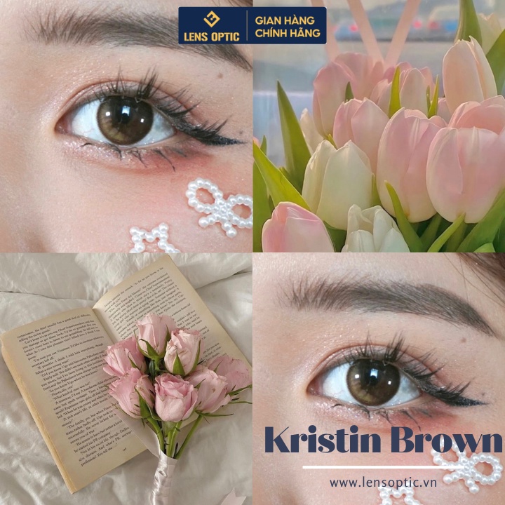 Kính áp tròng nâu eyelighter Kristin Brown lens Hàn Quốc dùng 6 tháng có độ cận -Lens Optic
