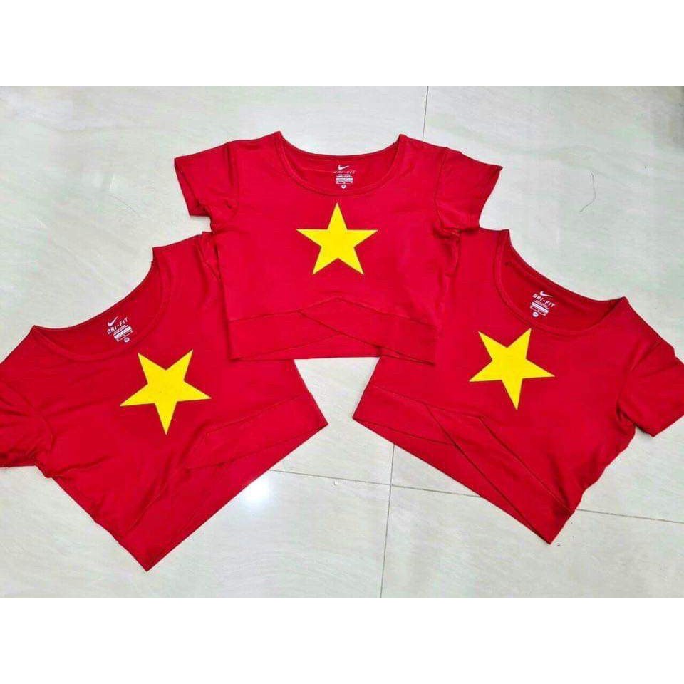 Áo croptop cờ đỏ sao vàng áo tập gym yoga nữ sao vàng cạp chéo