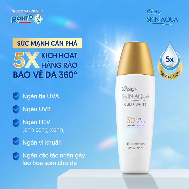 Kem chống nắng Skin Aqua dưỡng trắng kiểm dầu dùng hàng ngày dạng sữa Sunplay Skin Aqua Clear White Eco Việt Nam SPF50 PA++++ 55g