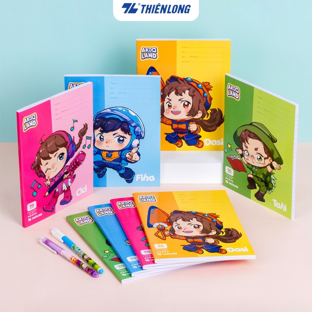Combo 5/10 Tập học sinh 96 trang 4 ô ly vuông 2mm 80-100gsm Thiên Long - Akooland thế giới học cụ thần kỳ - Mẫu ngẫu nhiên