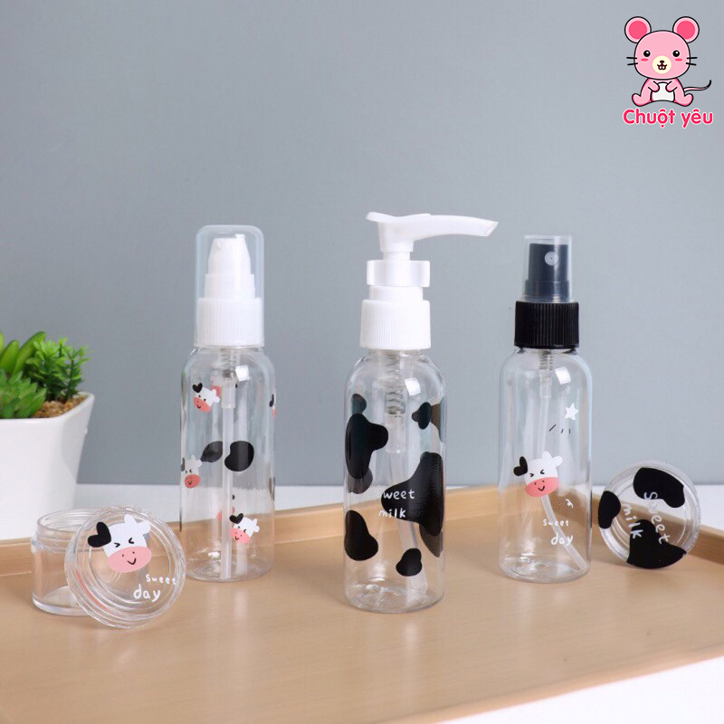 Bộ Bình Chiết Mỹ Phẩm Tiện Dụng 5 Món Mẫu Bò Sữa Mới Nhất Hot Trend Kèm Túi Zip Nhỏ Gọn Mang Du Lịch Tiện Lợi