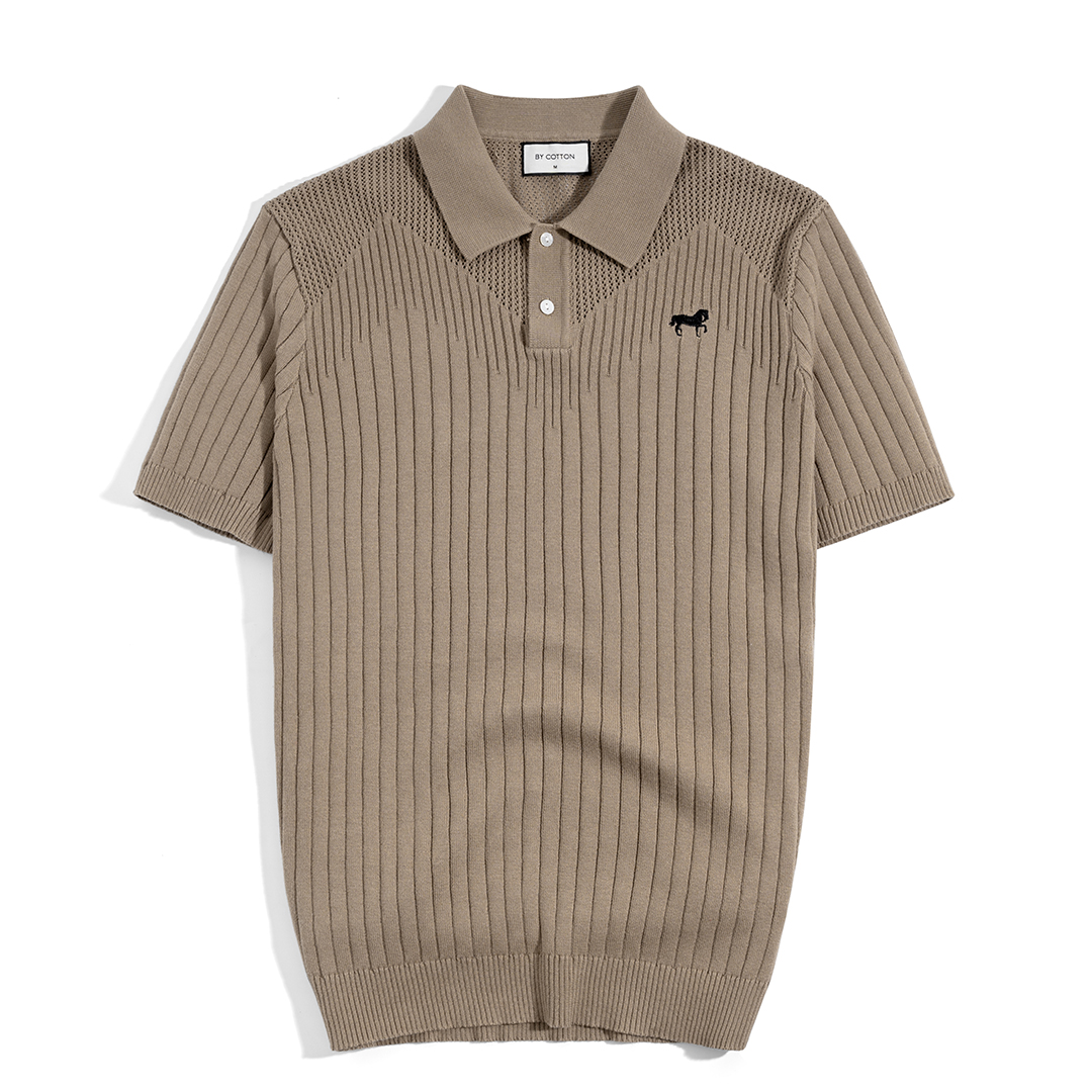 Áo Thun Polo Nam Cao Cấp Dệt Kim Sọc Đứng 2 Màu Nâu & Xanh Đen - Thêu Ngựa By Cotton
