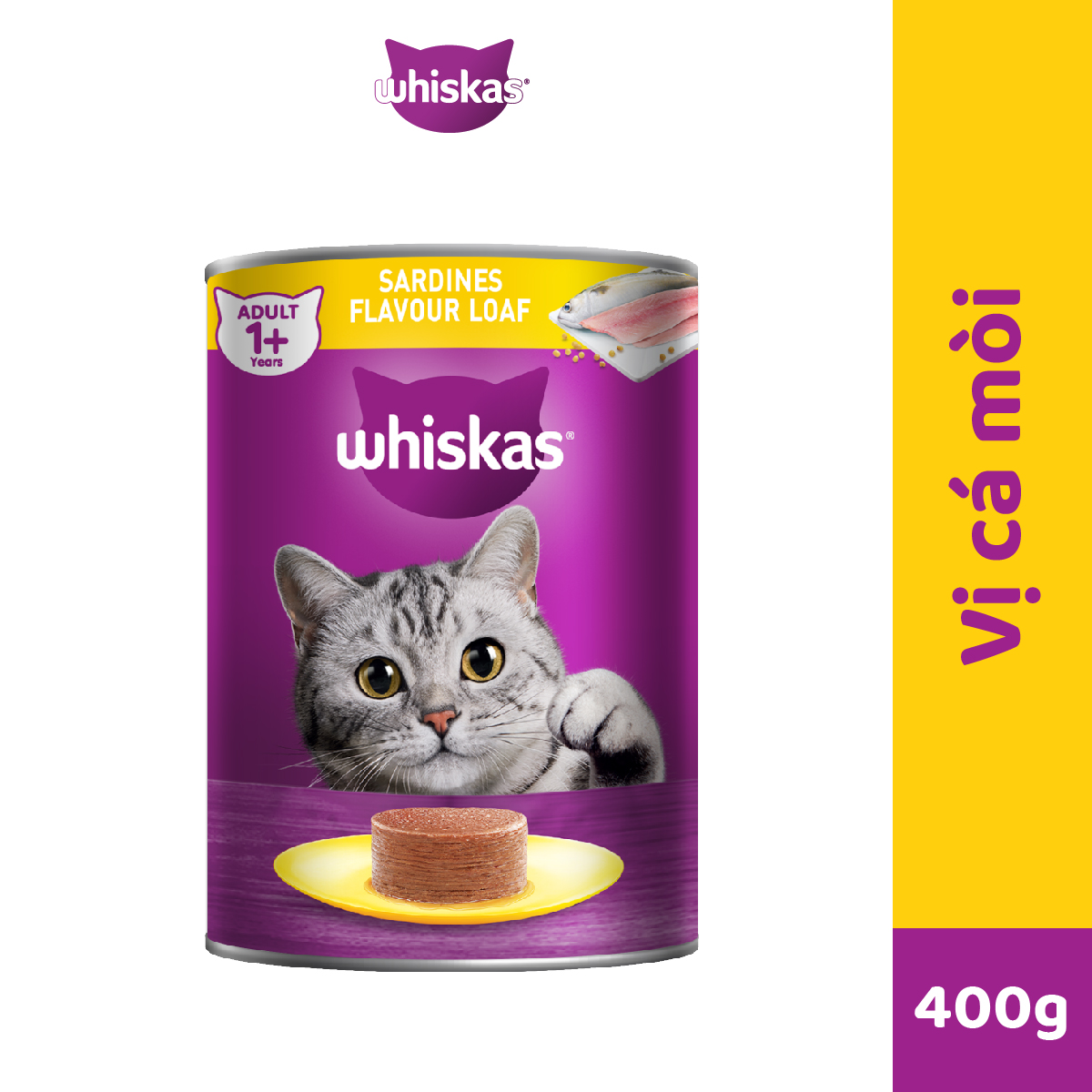 Thức Ăn Cho Mèo Trưởng Thành Dạng Pate WHISKAS 400G (1 Lon)