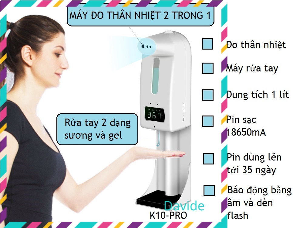 MÁY ĐO THÂN NHIỆT TỰ ĐỘNG TÍCH HỢP RỬA TAY SÁT KHUẨN TỰ ĐỘNG 2 TRONG 1 V18 PRO