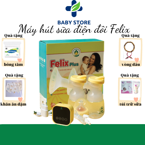 Máy hút sữa điện đôi Felix Plus có tích điện massage hút êm nhỏ gọn 9 cấp độ hút chuyên sâu