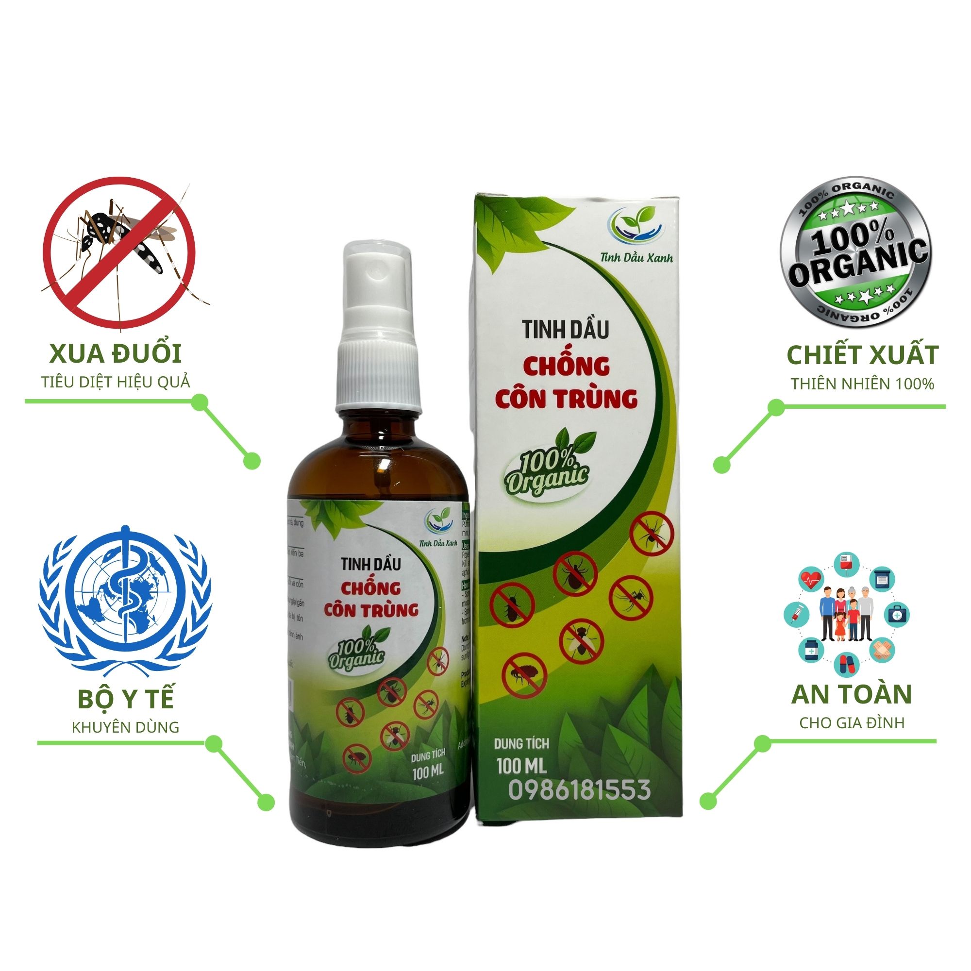 [FREESHIP] Tinh Dầu Xịt Chống Côn Trùng Organic 100% Thiên Nhiên An Toàn Với Sức Khỏe Hàng Chính Hãn