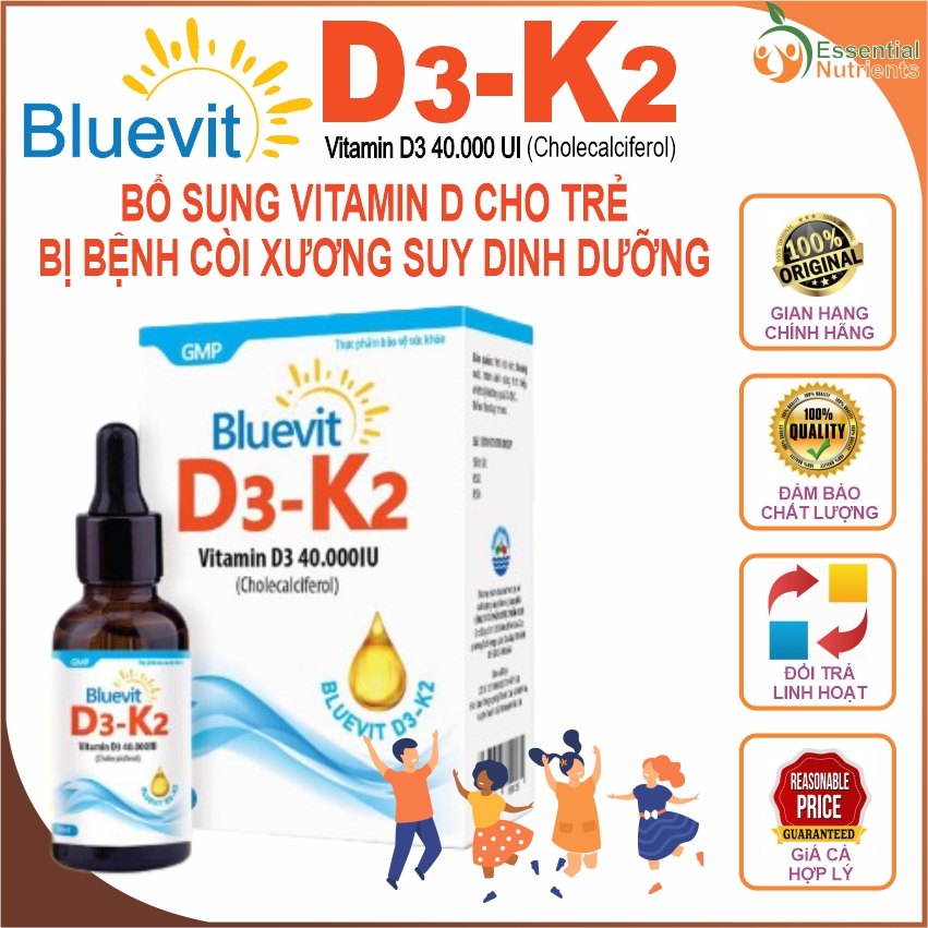 Bluevit D3-K2 bổ sung Vitamin D3 K2 cho trẻ bị bệnh còi xương suy dinh dưỡng - Essential Nutrients