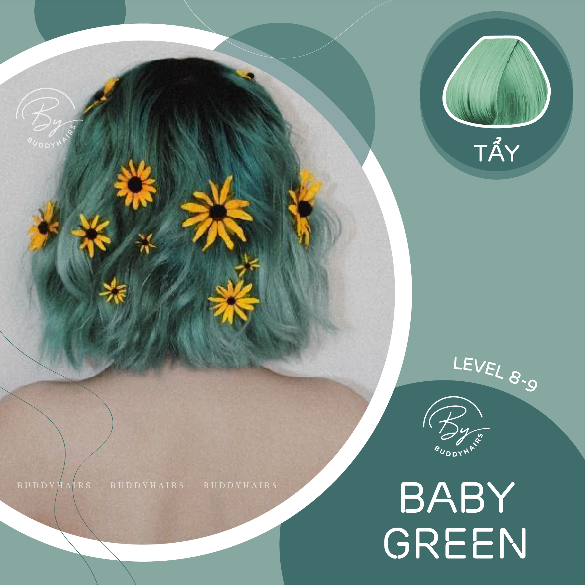 Thuốc Nhuộm Tóc Baby Green/ Green Pastel/ Xanh Rêu Nhạt Của Buddyhairs Tặng Kèm Trợ Nhuộm Găng Tay Mũ Trùm Đầu Tẩy Bé 50K