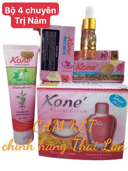 Bộ 4 Se Rum Kone Tri Nám - Kem Face Kone - Nước Hoa Hồng - Sửa Rửa Mặt Trà Xanh Kon.ne Hết Nám Giúp Da Mịn Màng Dành Cho Cả Nam Và Nữ Tiet Kiem Chi Phí (Chính Hãng Kone Thái Lan 100% - Miễn Ship)