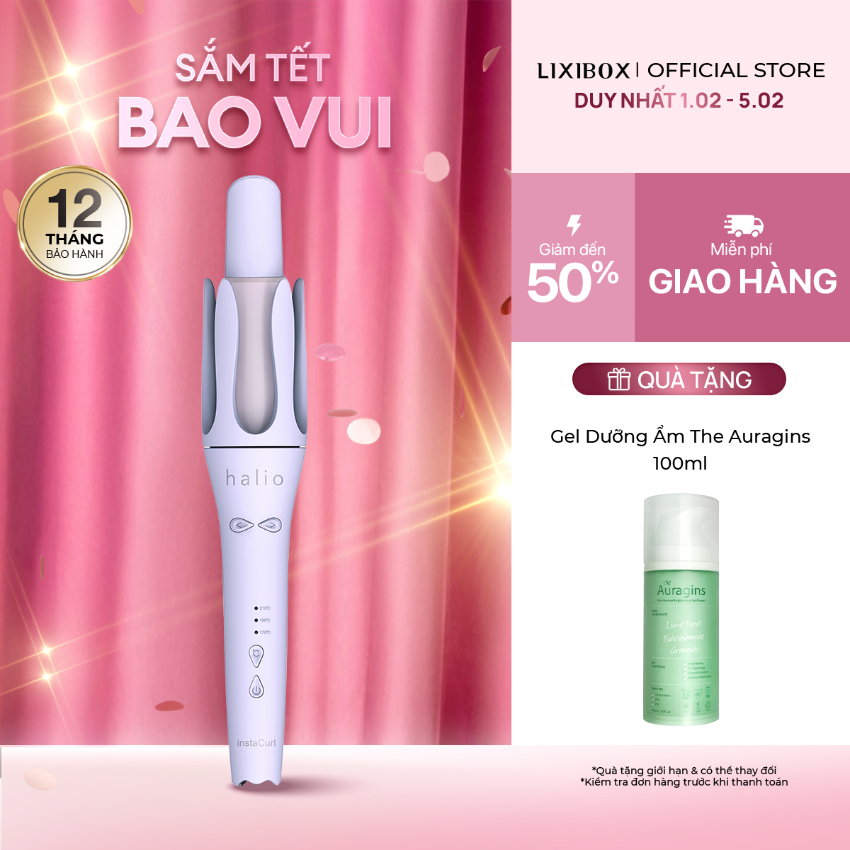 [VC 12% CHÀO TẾT] Máy Uốn Tóc Tự Xoay Ion Âm Halio instaCurl Premium Automatic Hair Styler Periwinkl