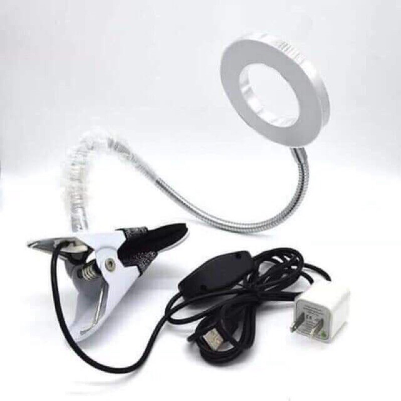 Đèn Led Mini Kẹp Bàn Làm Nail Nối Mi Phun Xăm 2 Chế Độ Sáng (kèm củ sạc)