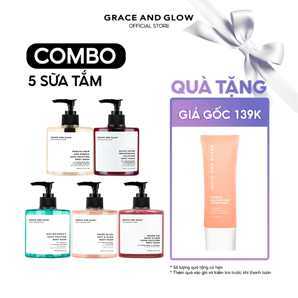 5 IN 1 COMBO Sữa tắm trắng da dưỡng ẩm tẩy da chết GRACE AND GLOW Body Wash 400ml