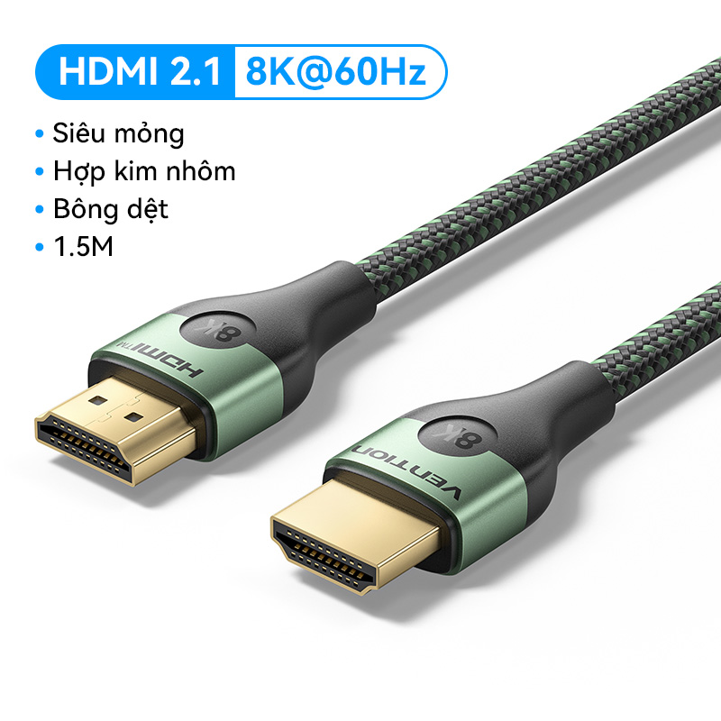Vention Cáp 2.1 HDMI mỏng 8K 60Hz 48Gbps Cáp HDMI tốc độ cao cho Máy Tính Xách Tay PC Máy tính để bà