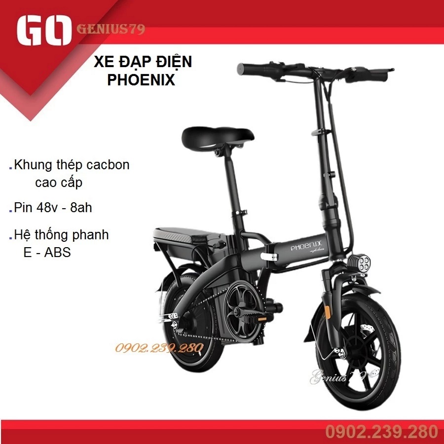 Xe đạp thể thao gấp gọn trợ lực điện PHOENIX FX-kq4 vành đúc khung thép cacbon cao cấp động cơ 48v/3