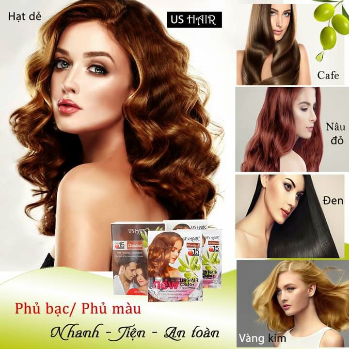 (2 GÓI)dầu gội thảo dược nhuộm tóc PHỦ BẠC USA US HAIR