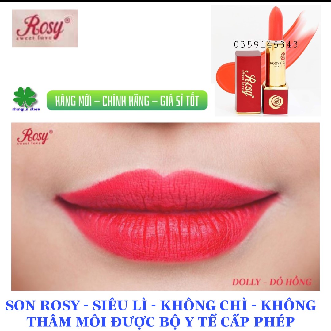 SON ROSY THỎI CAO CẤP (MÀU ĐỎ HỒNG) - SON ROSY LÌ  TẶNG KÈM PHIẾU BẢO HÀNH