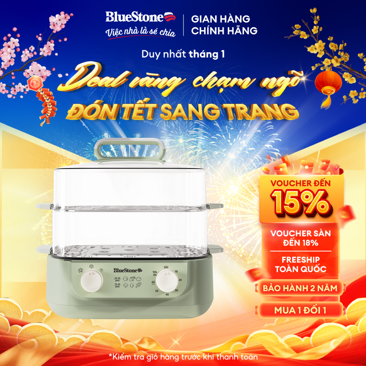 Nồi Hấp Đa Năng BlueStone MPB-7235 - 1500W - 2 Tầng - Dung tích 12 lít - Bảo hàng 2 năm - Hàng chính