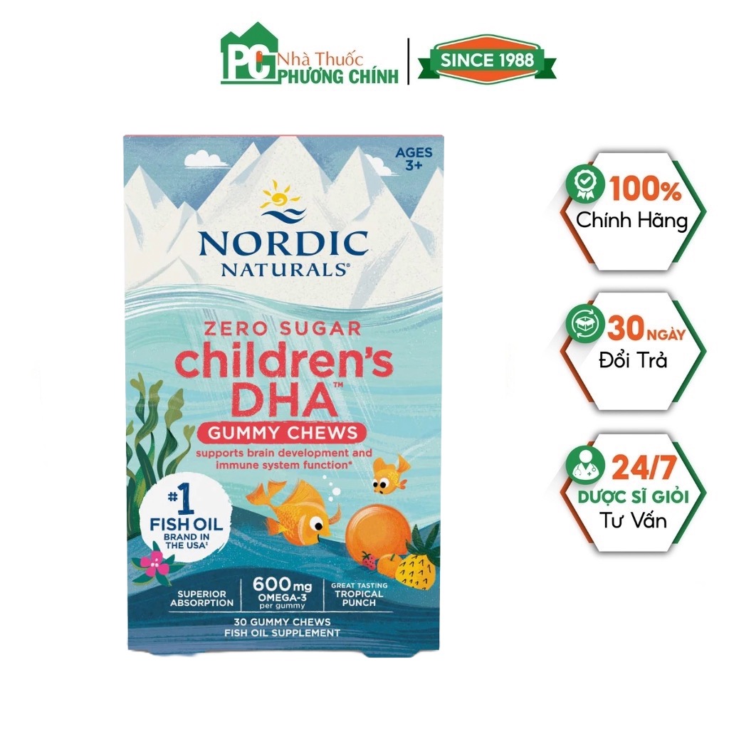 DHA Nordic Naturals Zero Sugar Childrens DHA Gummy Chews - Kẹo Dẻo DHA Cho Bé Từ 3 Tuổi (30 Viên)