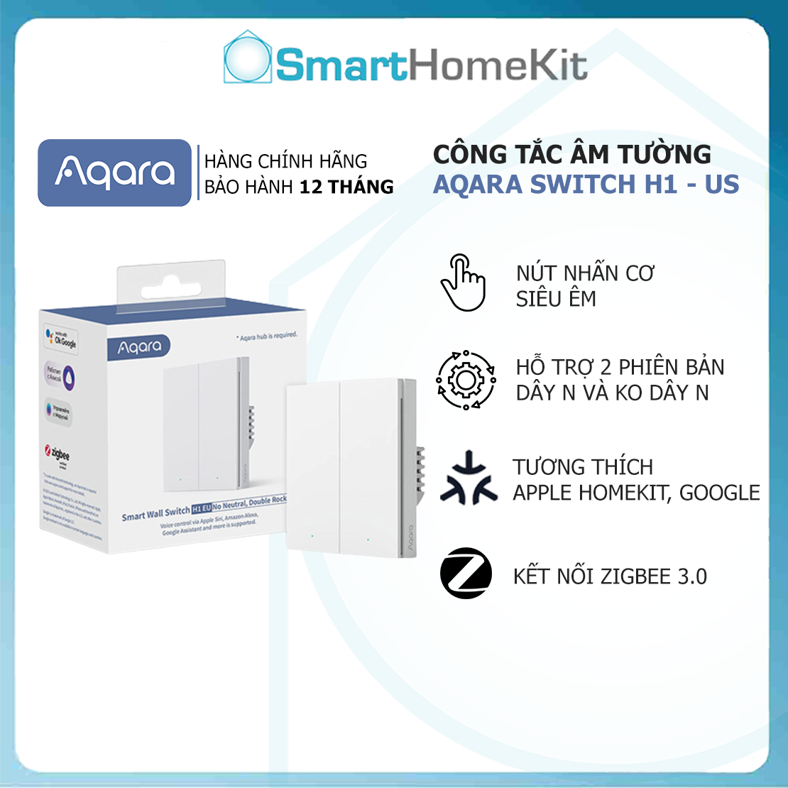 [Quốc Tế] Công tắc âm tường thông minh Aqara H1 Quốc Tế Smart Switch Zigbee - Tương thích Apple Home