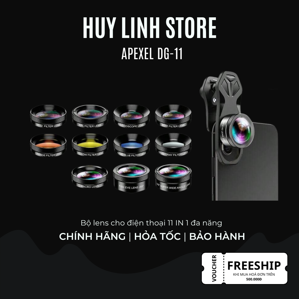 Bộ lens cho camera điện thoại APEXEL APL-DG11 - Lens góc rộng mắt cá macro filter tương thích với iP