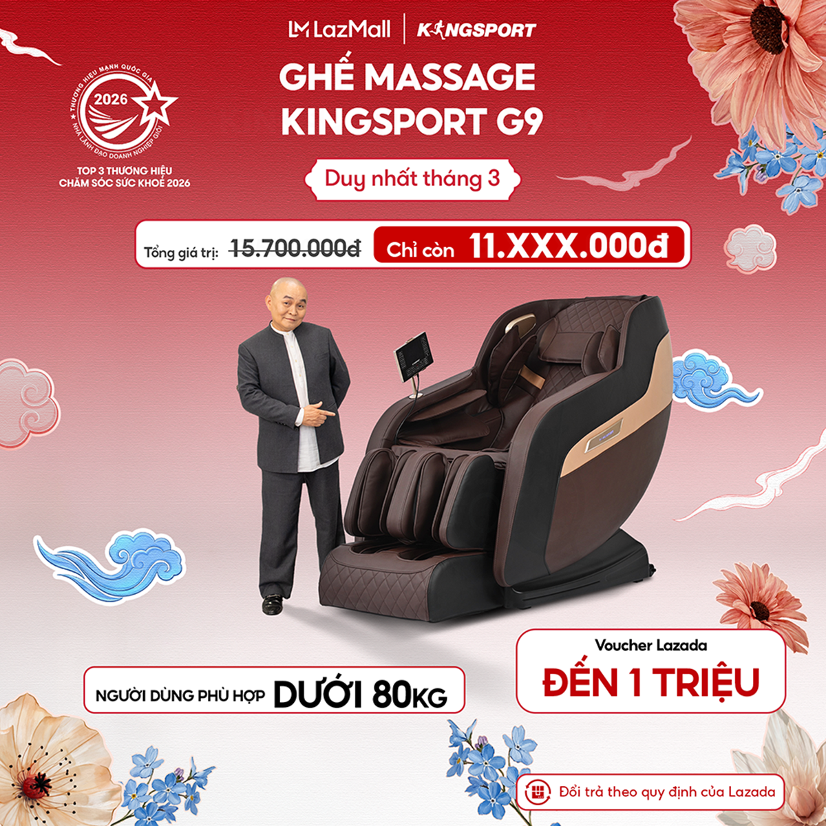 Ghế Massage Toàn Thân KingSport G9 - Công Nghệ Làm Ấm Warmtech, 5 Bài Tập Tự Động, Màu Đen/Xám