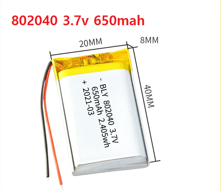 Pin Sạc Lipo 3.7V 650mah 802040 Thiết bị điện tử Mp3 MP4 MP5 GPS PSP Bluetooth