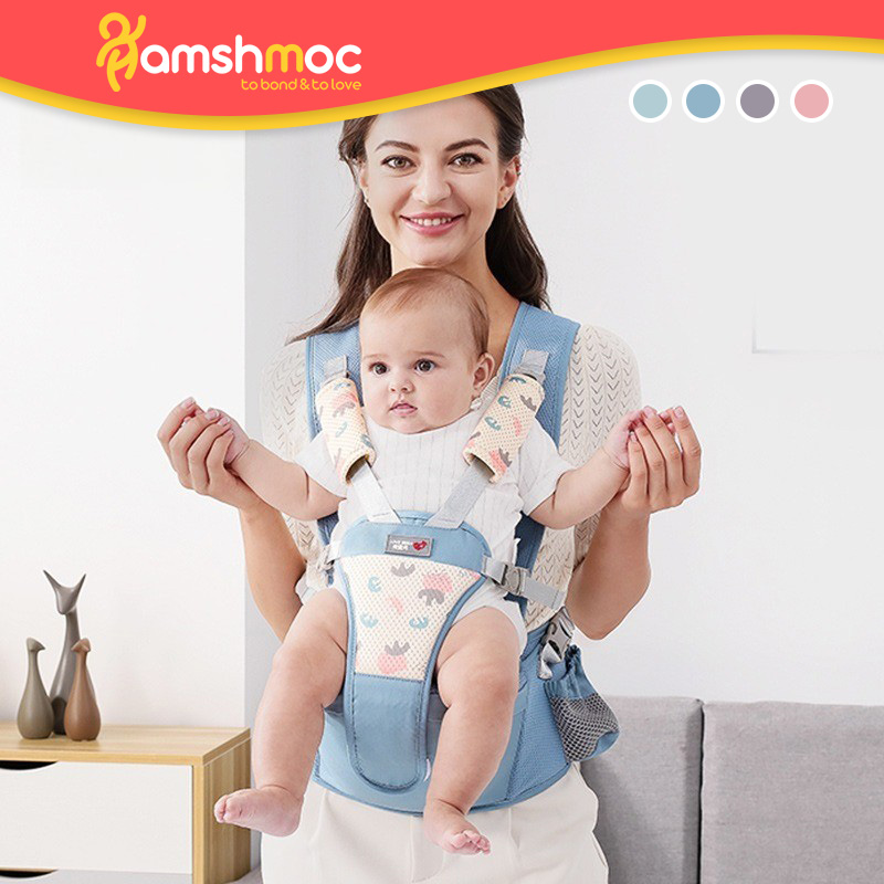 HamshMoc Ergonomic Safety Baby Carrier Backpack 3 In 1 Multifunctional Hipseat Carrier for Infant Newborn Toddler Kid Breathable Comfortable Easy Wear Labor Saving Traveling Bag