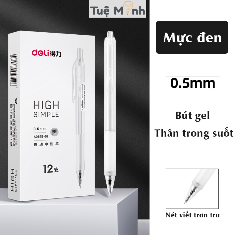 Bút gel Deli trong suốt nét 0.5mm VPP Tuệ Minh -ruột bút bi nước Deli refill thay thế mực Xanh/ Đen