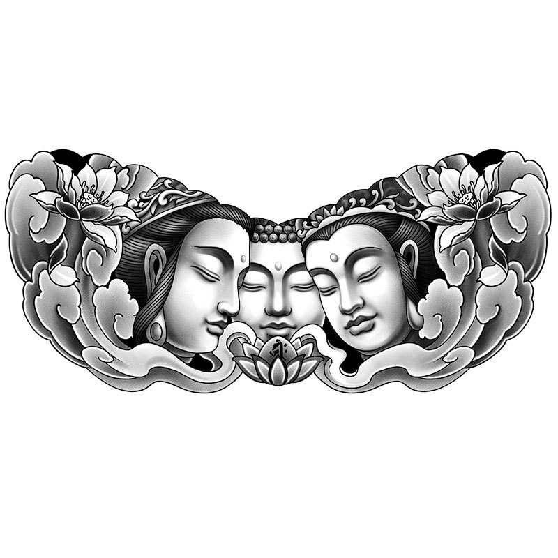 Hình xăm lưng ngực bụng 15 ngày HX-010 xăm dán tạm thời chống nước nhật cổ hình phật