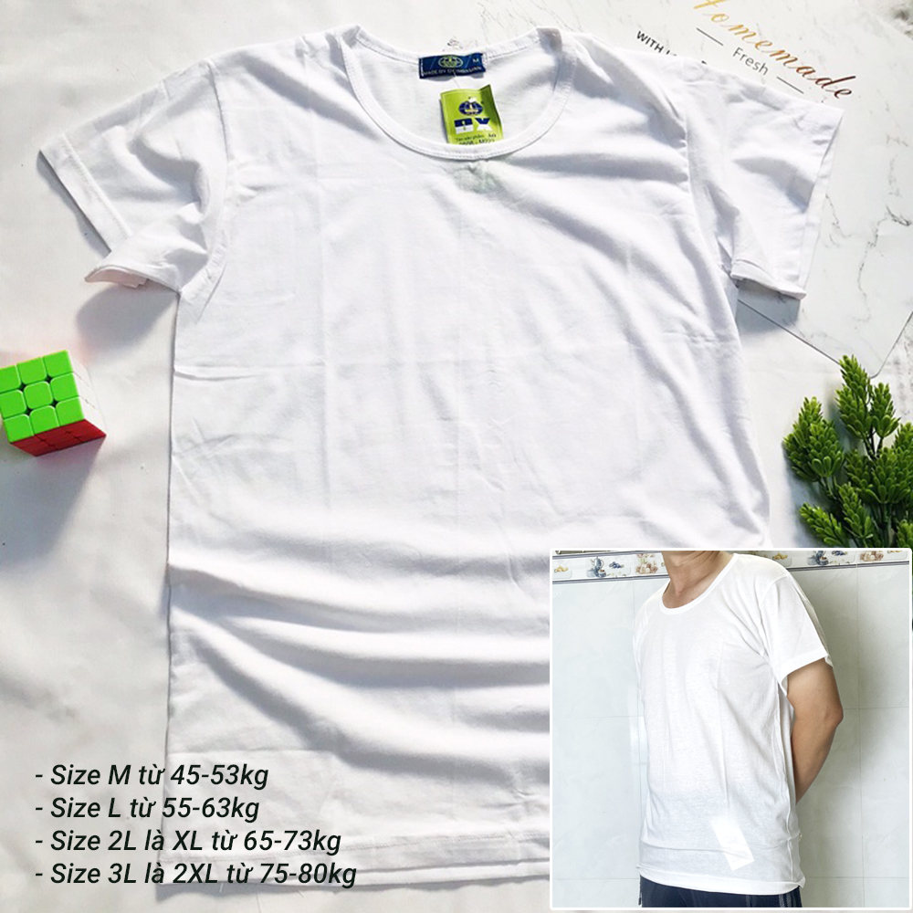 Áo thun Nam tay ngắn Size từ 45-80kg Áo thun cotton trắng trơn mỏng mềm mát - AN42