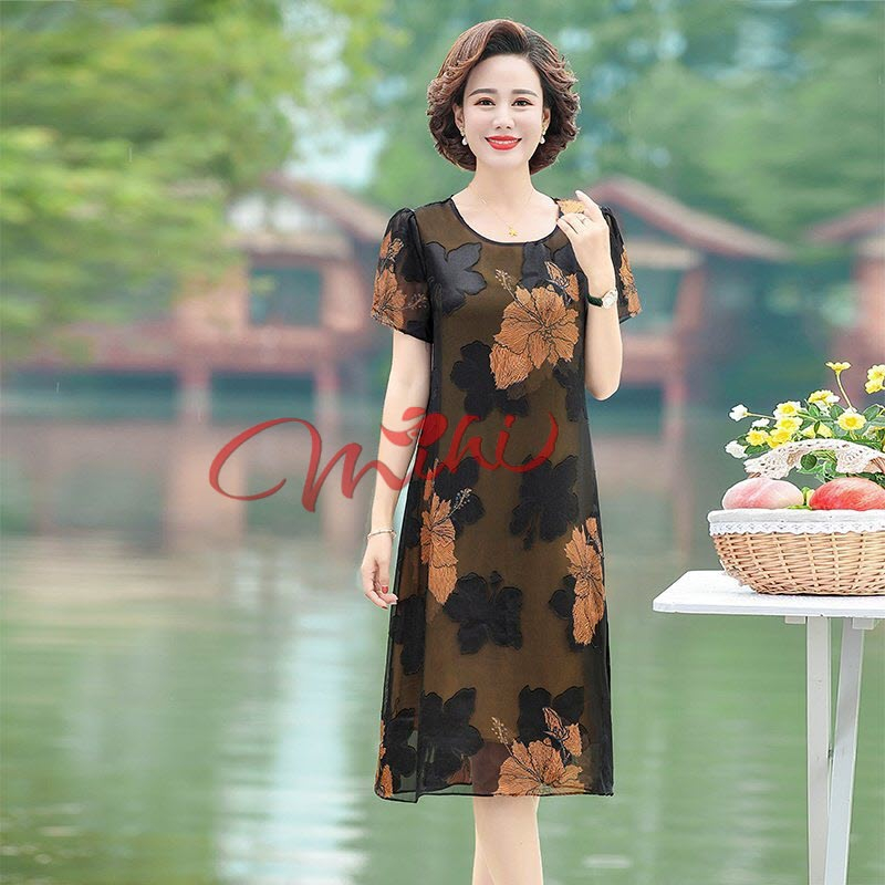 Đầm dự tiệc trung niên V54 - Váy voan nữ thời trang dạ hội trung tuổi cho mẹ dáng suông - Áo đầm đẹp