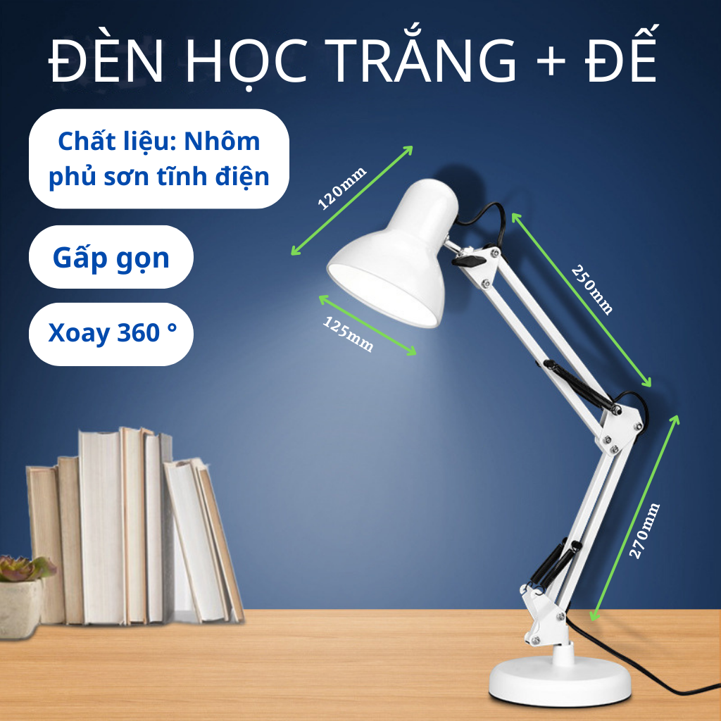 Đèn học để bàn đế gỗ SHOP NHẬT PHONGđèn học chống cận thân đèn kim loại uốn cong 360°