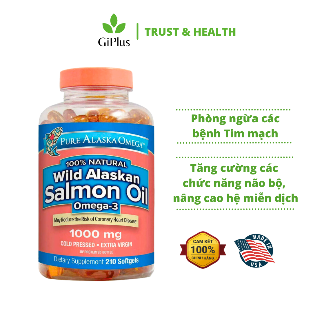 Viên Uống Bổ Sung Dầu Cá Pure Alaska Omega Wild Alaskan Salmon Oil Omega-3 1000mg (210 viên/ lọ)
