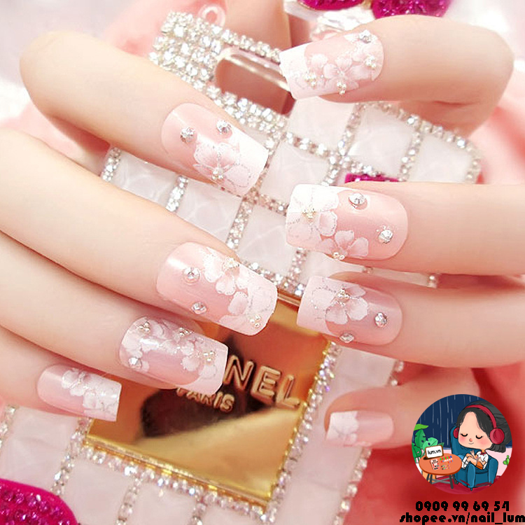 [HCM]Móng Giả - Nail 3D Dài - Đính Đá [Sẵn Keo - Đóng Hộp 24 Mẫu Đủ Size]