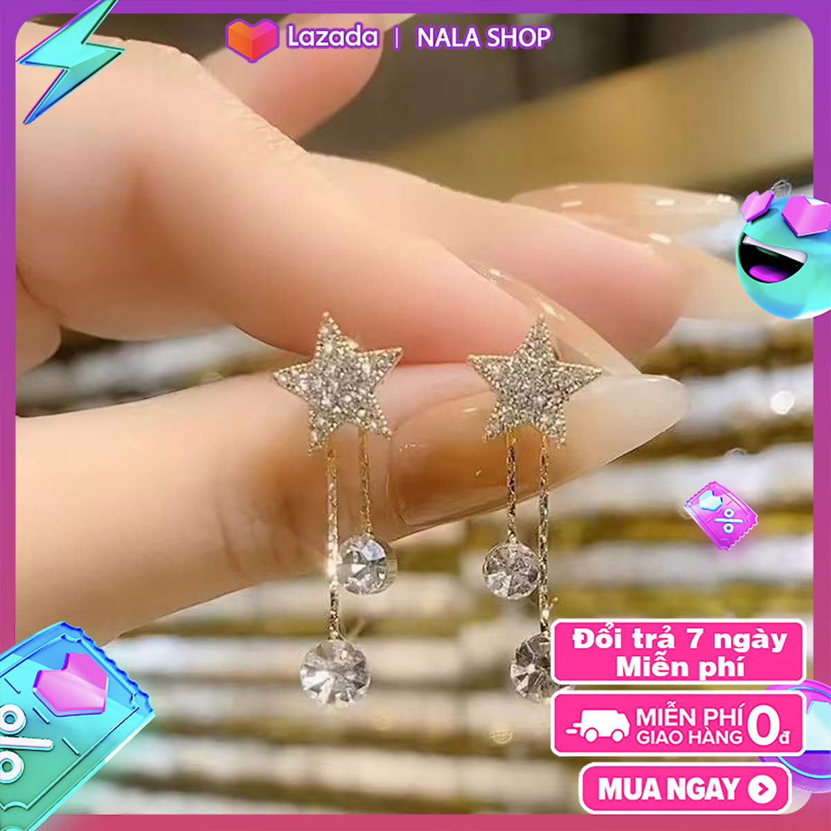 Bông tai ngôi sao nhỏ đi đám cưới sành điệu - bong tai nữ kiểu vàng 18k bông tai mạ vàng bong tai nữ