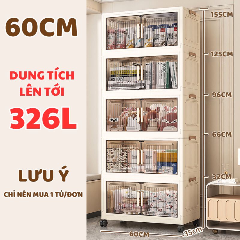 Tủ Nhựa Gấp Gọn Thông Minh Tủ Đựng Đồ Gấp Gọn 2 Cánh Màu Kem Sữa Sang Trọng TUN050