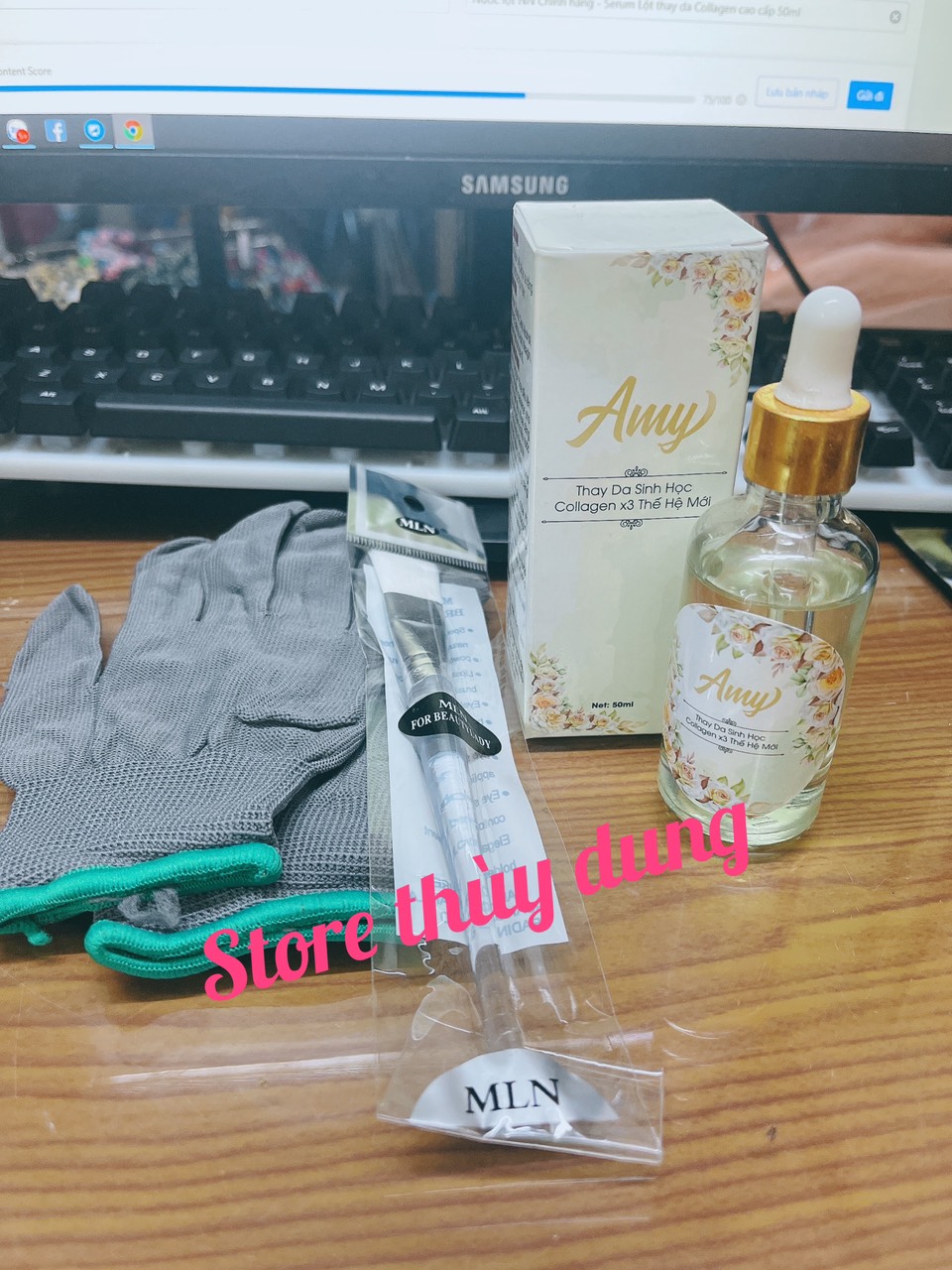 Nước lột AMY Chính hãng – Serum Lột thay da Collagen cao cấp 50ml tặng 1 bao tay vải + 1 cọ miễn ship