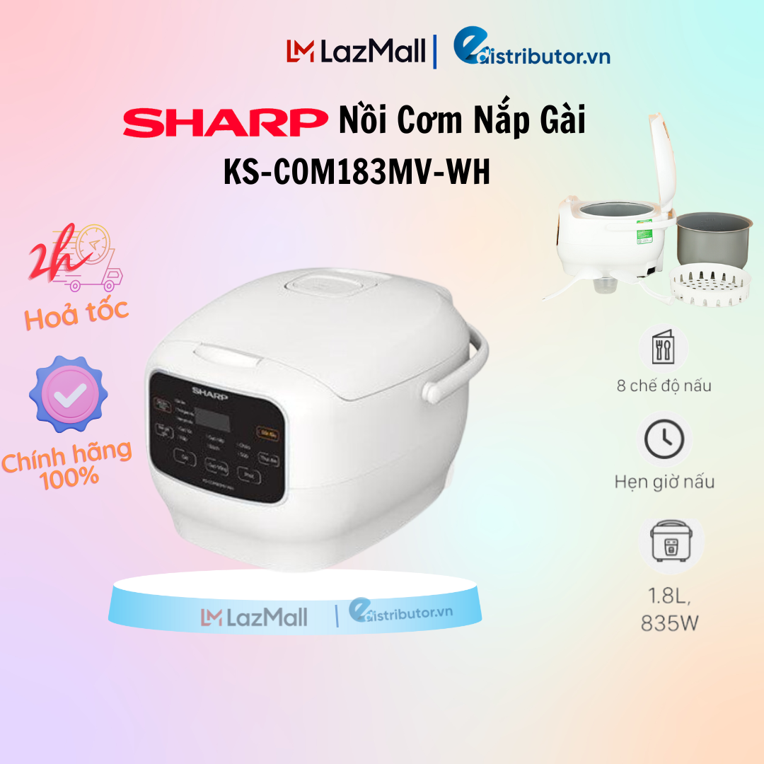 Nồi cơm điện tử - Nồi cơm điện nắp gài Đa Năng Chống Dính Sharp KS-COM183MV-WH 1.8L - Hàng chính hãng - Bảo hành 12 tháng