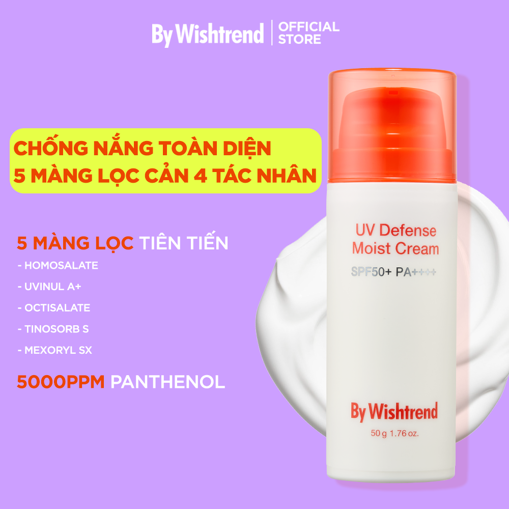 Kem chống nắng By Wishtrend UV Defense Moist Cream SPF50+PA++++ 50g kem chống nắng dành cho da treatment và da khô nhạy cảm bong tróc