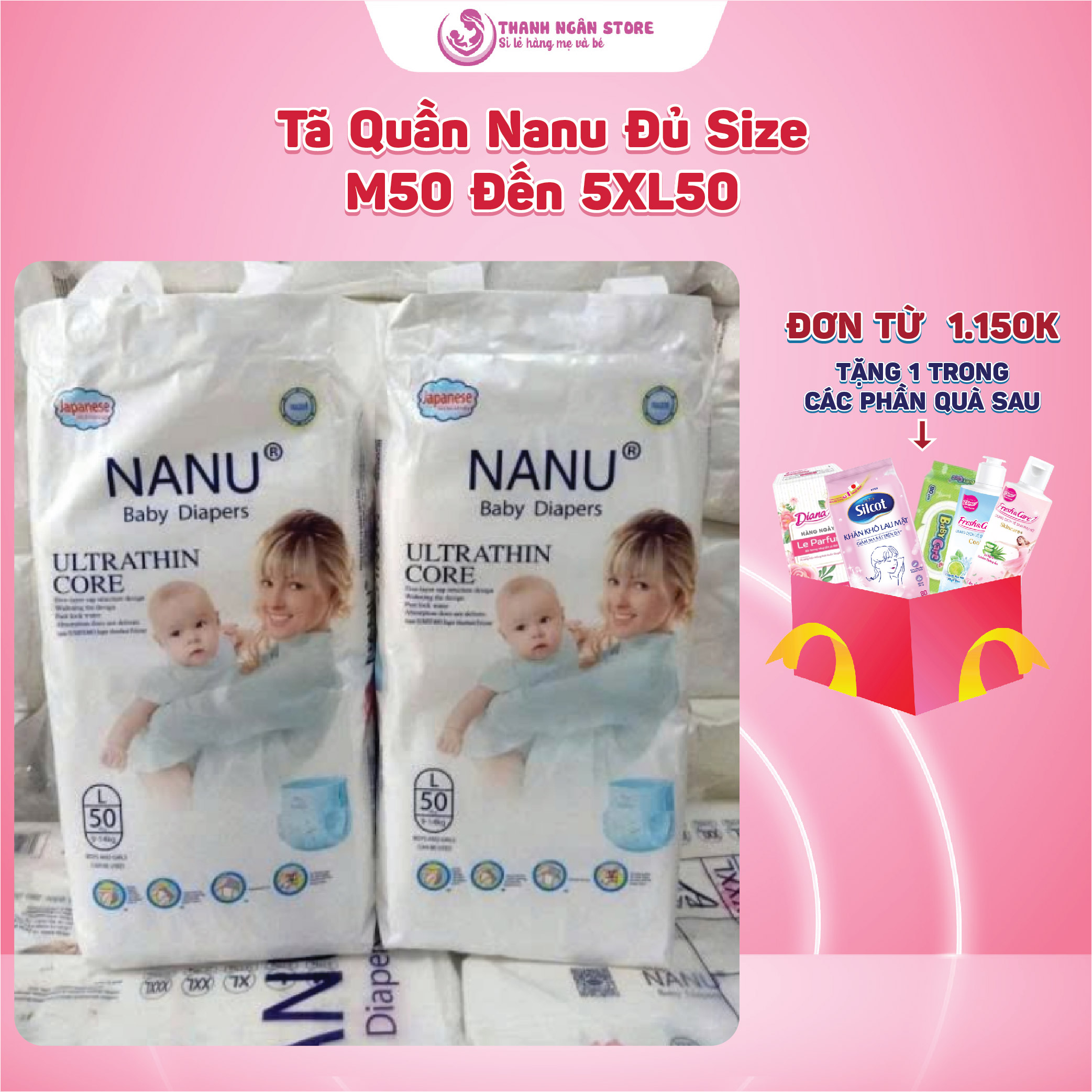 Bỉm Tã NANU - Tã Quần NANU Êm Mềm - Bỉm Tã Quần Cao Cấp M50 L50 XL50 XXL50 XXXL50 4XL50 5XL50 - Thanh Ngân Shop