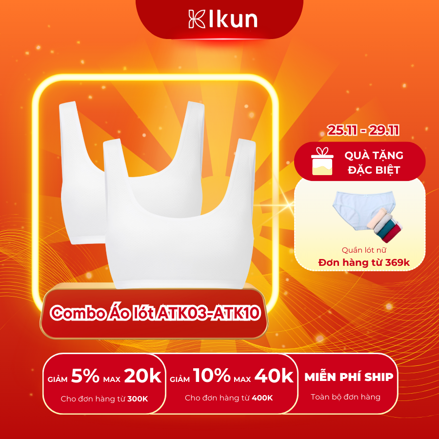 Áo lót lá cotton cho bé gái mới dậy thì áo lót học sinh không mút ngực IKun ATK03-ATK10