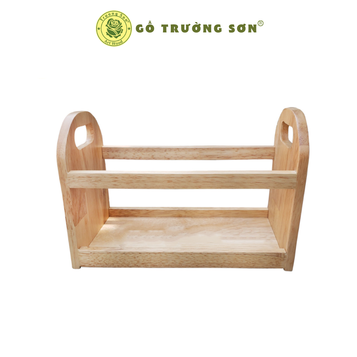 Khay Gỗ Cao Su Đựng Chai Lọ Gia Vị Có Thanh Chắn - Đồ Gỗ Nhà Bếp Thương Hiệu Trường Sơn