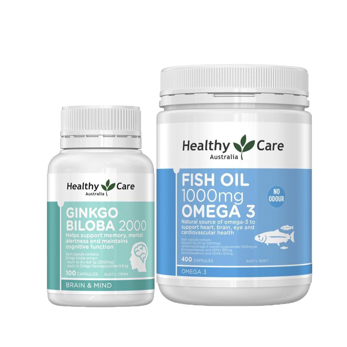 Combo Healthy Care Dầu cá  Omega 3 400 viên + Bổ não Ginkgo Biloba